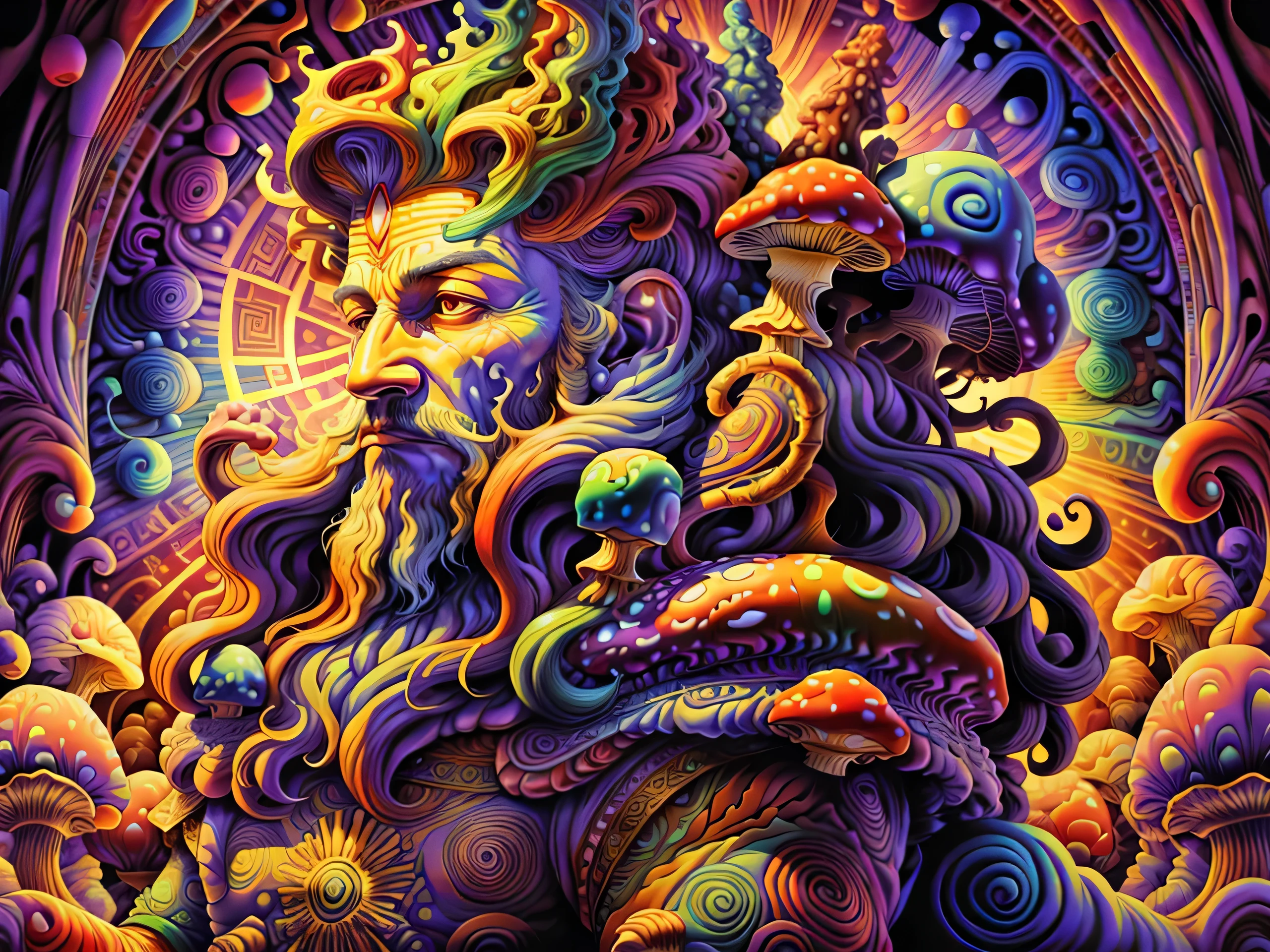 Greek man as psychedelic mushroom god
