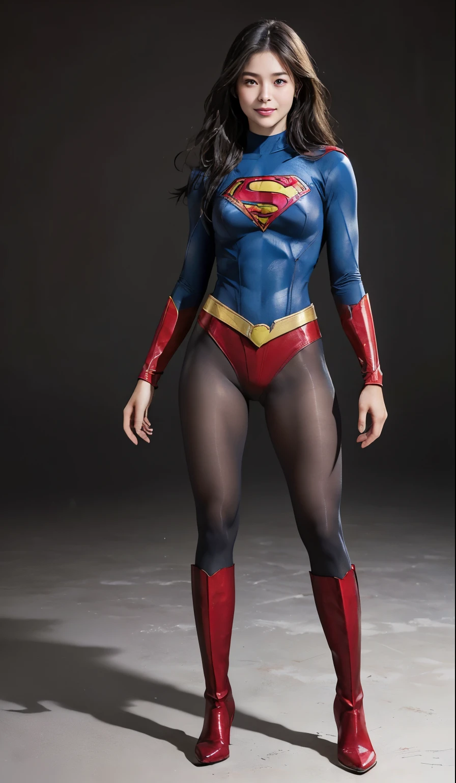 No background、(((Beautiful legs in black tights.)))、(((Legally express the beauty of your smile)))、((((Make the most of your original images)))、(((Supergirl Costume)))、(((Beautiful Hair)))、(((suffering)))、(((Please wear black tights....、Wear red boots)))、((Best image quality、8k))、((highest quality、8k、masterpiece:1.3))、(((Preserve background )))、Sharp focus:1.2、Beautiful woman with perfect figure:1.4、Slim Abs:1.2、Wet body:1.5、Highly detailed face and skin texture、8k