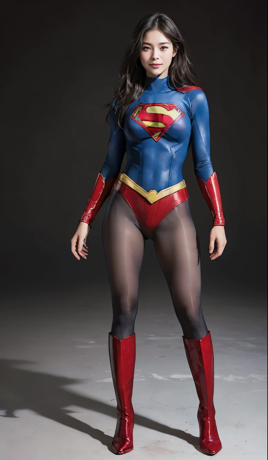 No background、(((Beautiful legs in black tights.)))、(((Legally express the beauty of your smile)))、((((Make the most of your original images)))、(((Supergirl Costume)))、(((Beautiful Hair)))、(((suffering)))、(((Please wear black tights....、Wear red boots)))、((Best image quality、8k))、((highest quality、8k、masterpiece:1.3))、(((Preserve background )))、Sharp focus:1.2、Beautiful woman with perfect figure:1.4、Slim Abs:1.2、Wet body:1.5、Highly detailed face and skin texture、8k