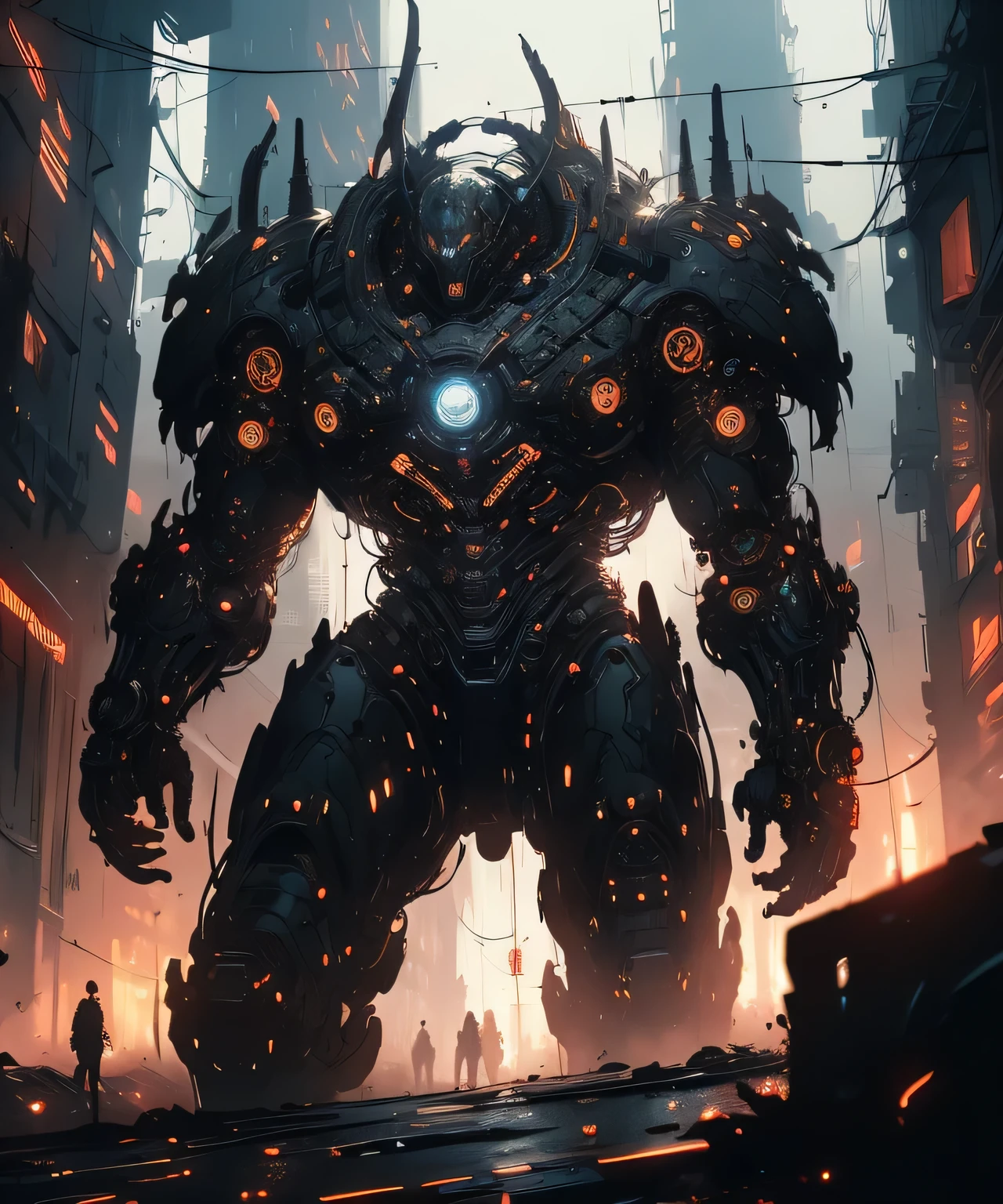 a powerful nexus, highly detailed, intricate machinery, futuristic technology, glowing energy conduits, metallic surfaces, complex circuitry, industrial cyberpunk, dramatic lighting, cinematic composition, moody colors, volumetric fog, dramatic shadows, photorealistic, 8k, best quality, masterpiece