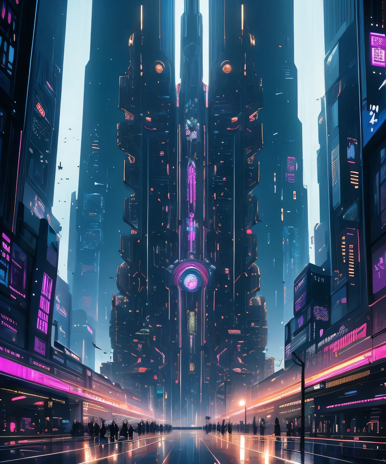 a surreal, photorealistic, hyper-detailed, alpha reality, futuristic cityscape, with towering skyscrapers, neon lights, floating holographic displays, advanced technology, clean lines, metallic textures, dramatic lighting, cinematic atmosphere, vibrant colors, reflective surfaces, intricate architectural details, seamless integration of organic and artificial elements, sense of scale and grandeur, exploration of the boundaries between the physical and digital realms