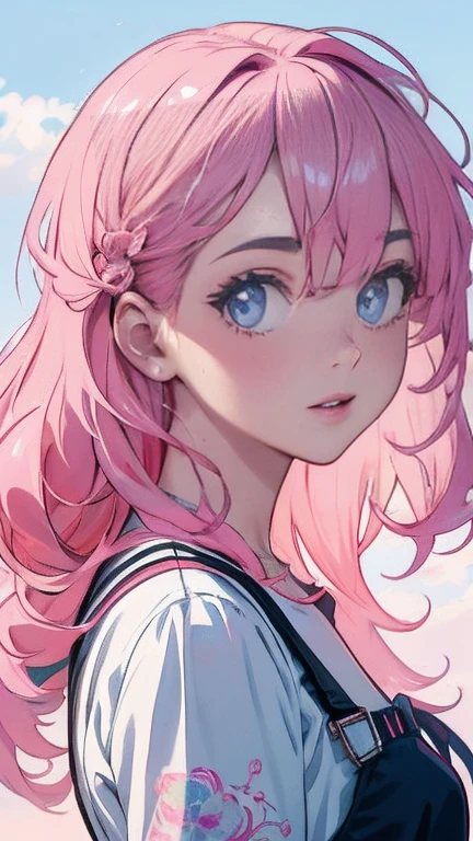 Nice ,cabelo escuro,pink lips,Vestindo uma camisa preta,Paleta pastel estilo Aurora Punk,an anime illustration of her face,gifs animados,hand drawn animation,Captivating sketches,Suave e brilhante,romantismo nebuloso,estilo superplano,Fundo branco - ar 1:1 - New expression of 5 styles - 50,decote,(seios grandes,The straps slip)