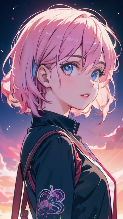 Nice ，cabelo escuro，pink lips，Vestindo uma camisa preta，Paleta pastel estilo Aurora Punk，an anime illustration of her face，gifs animados，hand drawn animation，Captivating sketches，Suave e brilhante，romantismo nebuloso，estilo superplano,Fundo branco - ar 1:1 - New expression of 5 styles - 50，decote，(seios grandes，The straps slip)