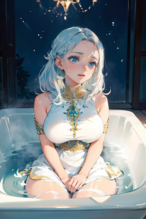(extremely detailed CG unity 8k wallpaper:1.5),<(masterpiece:1.5), (best quality:1.7), high resolution illustration, (finely detailed eyes and detailed face:1.3), (detail:1.3, best quality, (ultra-detailed), (an extremely delicate and beautiful), (illustration), (painting),(masterpiece:1.5),cinematic light,dynamic angle,floating,sharp focus,(2d:1.7), (best quality:1.3),(illustration:1.1),((disheveled hair:1.2),(beautiful detailed eyes:1.1),(cinematic light:1.1), Indian girl, wearing a long sexy wet dress, wet body, wet shoulder, wet boobs, sitting on chair, holding skirt up,