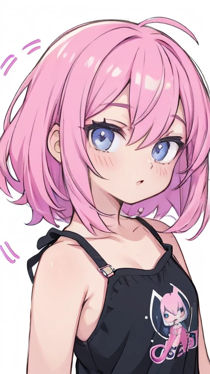 Nice ,cabelo escuro,pink lips,Vestindo uma camisa preta,Paleta pastel estilo Aurora Punk,an anime illustration of her face,gifs animados,hand drawn animation,Captivating sketches,Suave e brilhante,romantismo nebuloso,estilo superplano,Fundo branco - ar 1:1 - New expression of 5 styles - 50,decote,(seios grandes,The straps slip)
