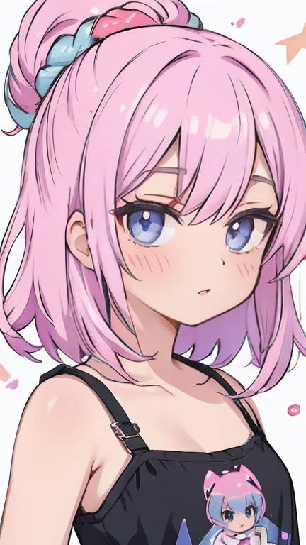Nice ,cabelo escuro,pink lips,Vestindo uma camisa preta,Paleta pastel estilo Aurora Punk,an anime illustration of her face,gifs animados,hand drawn animation,Captivating sketches,Suave e brilhante,romantismo nebuloso,estilo superplano,Fundo branco - ar 1:1 - New expression of 5 styles - 50,decote,(seios grandes,The straps slip)