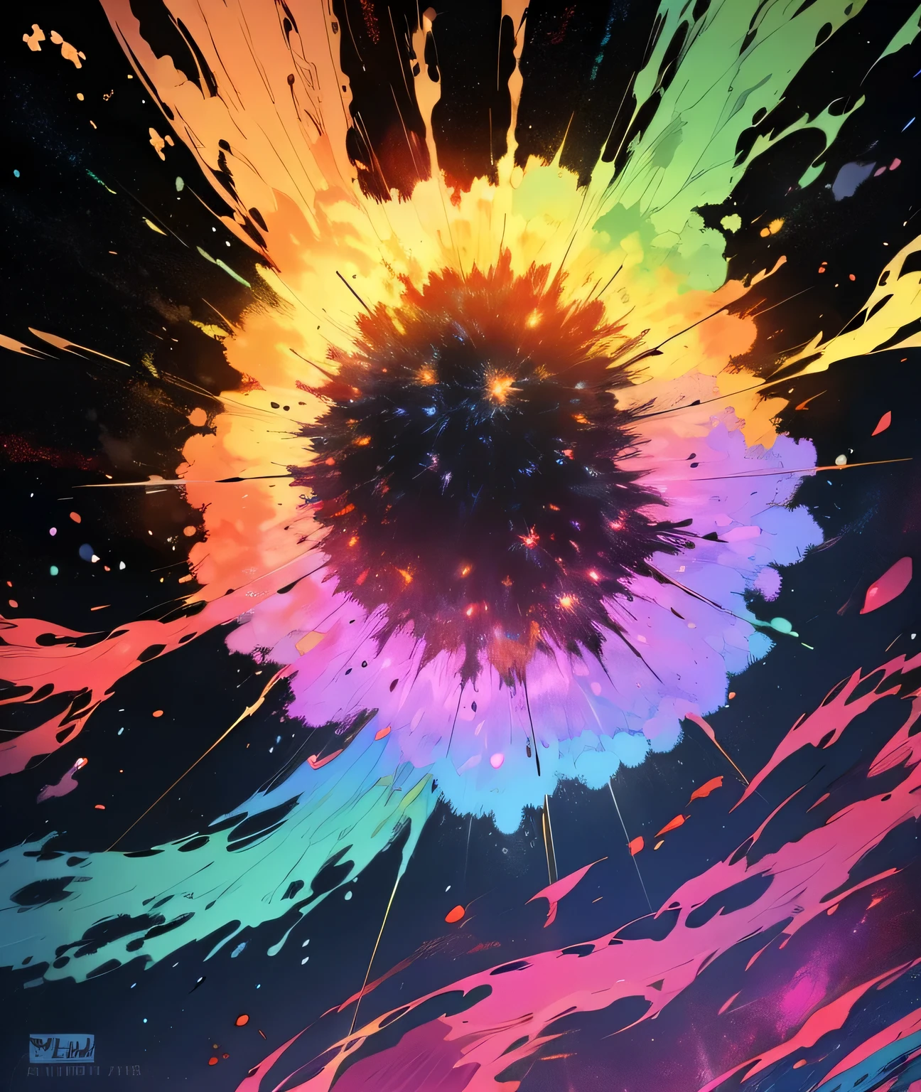 A multicolored energy explosion , void background 