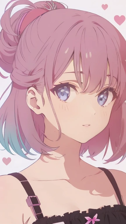 Nice ，cabelo escuro，pink lips，Vestindo uma camisa preta，Paleta pastel estilo Aurora Punk，an anime illustration of her face，gifs animados，hand drawn animation，Captivating sketches，Suave e brilhante，romantismo nebuloso，estilo superplano,Fundo branco - ar 1:1 - New expression of 5 styles - 50，decote，(seios grandes，The straps slip)