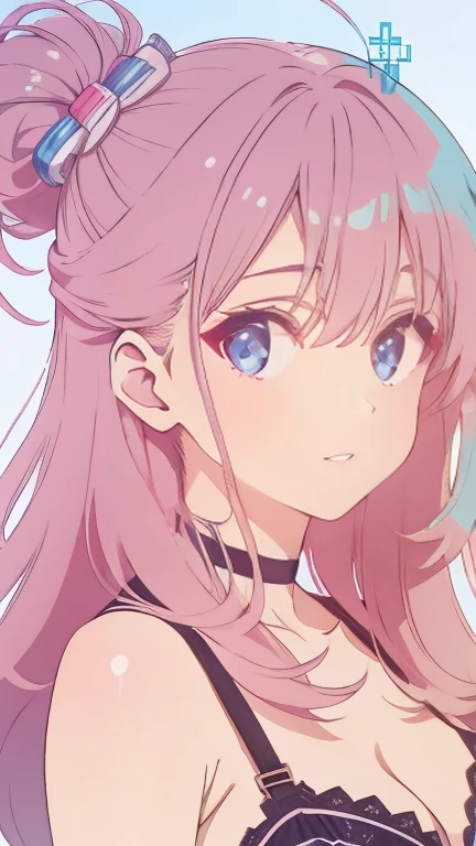 Nice ,cabelo escuro,pink lips,Vestindo uma camisa preta,Paleta pastel estilo Aurora Punk,an anime illustration of her face,gifs animados,hand drawn animation,Captivating sketches,Suave e brilhante,romantismo nebuloso,estilo superplano,Fundo branco - ar 1:1 - New expression of 5 styles - 50,decote,(seios grandes,The straps slip)