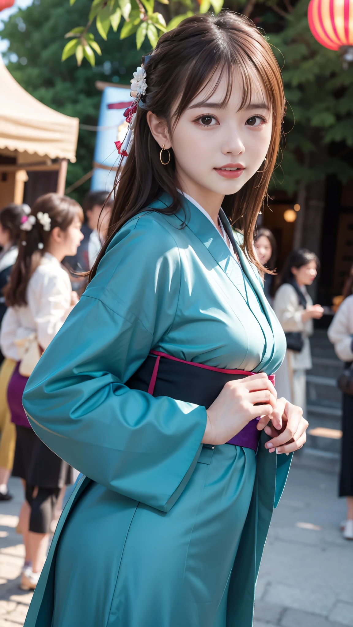 Japanese Ido ,((24-years-old, cute ,:1.2)),  Tabletop:1.2,Highly detailed face and eyes,Shiny skin,Medium Hair,Earrings, ( Kimono costume :1.3),(Dynamic Angle:1.5),( Summer festival:1.3), BREAK ceremony,((Random sexy poses、put in、Deep pleasure, Ecstatic eyes:1.2)), ((I gasp hard:1.2))、Ecstatic face、Climax expression, My whole body is convulsing、Official Art，Highly detailed CG Unity 8k wallpaper, (masterpiece:1.0),(highest quality:1.0), photo shoot, 8k, Browsing Caution, High resolution, Kodak Portrait 400, Film Grain, Lens flare brilliance,Very low camera angle, View your viewers