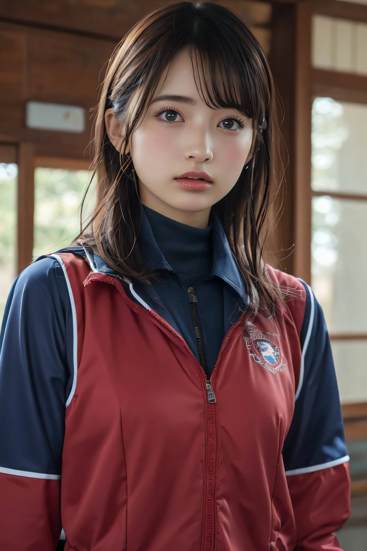 (8k, RAW Photos,highest quality, High resolution:1.1), (Ultra-realistic:1.4),(Realistic, Realistic:1.3),The Beauty of Japan、Rhythmic gymnastics club、Rhythmic Gymnastics Uniform、((Upper Body:1.3))