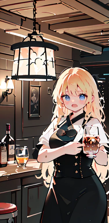 Bright and fun atmosphere,Beautiful girl tipsy at a jazz bar,Relaxed facial expression,Stylish formal wear,high resolution,high quality,8K quality,Beautiful in every detail,