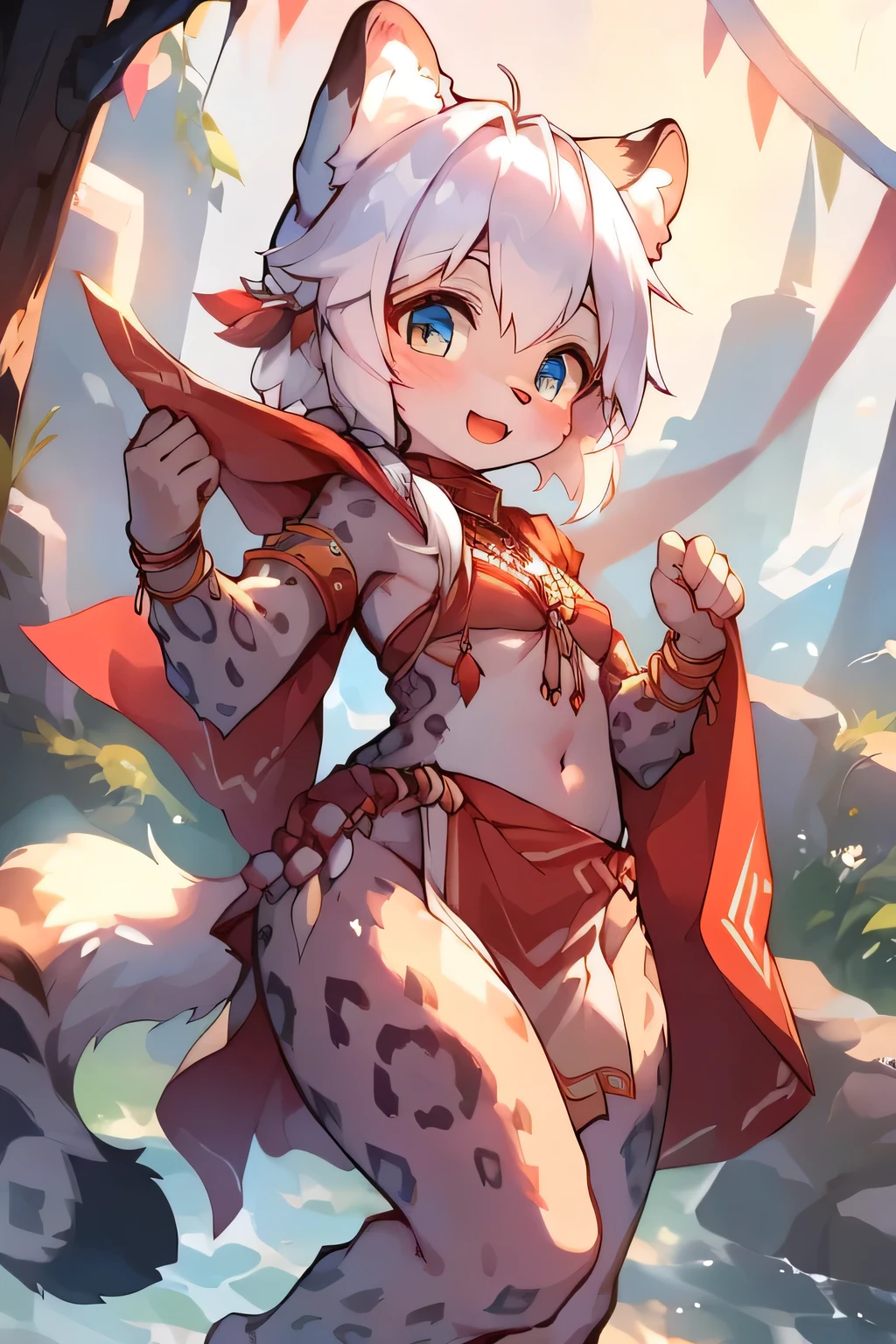 best quality,snow leopard girl,kemono,white hair,cute,beautiful,furry legs,furry arms,traditional tribal clothes