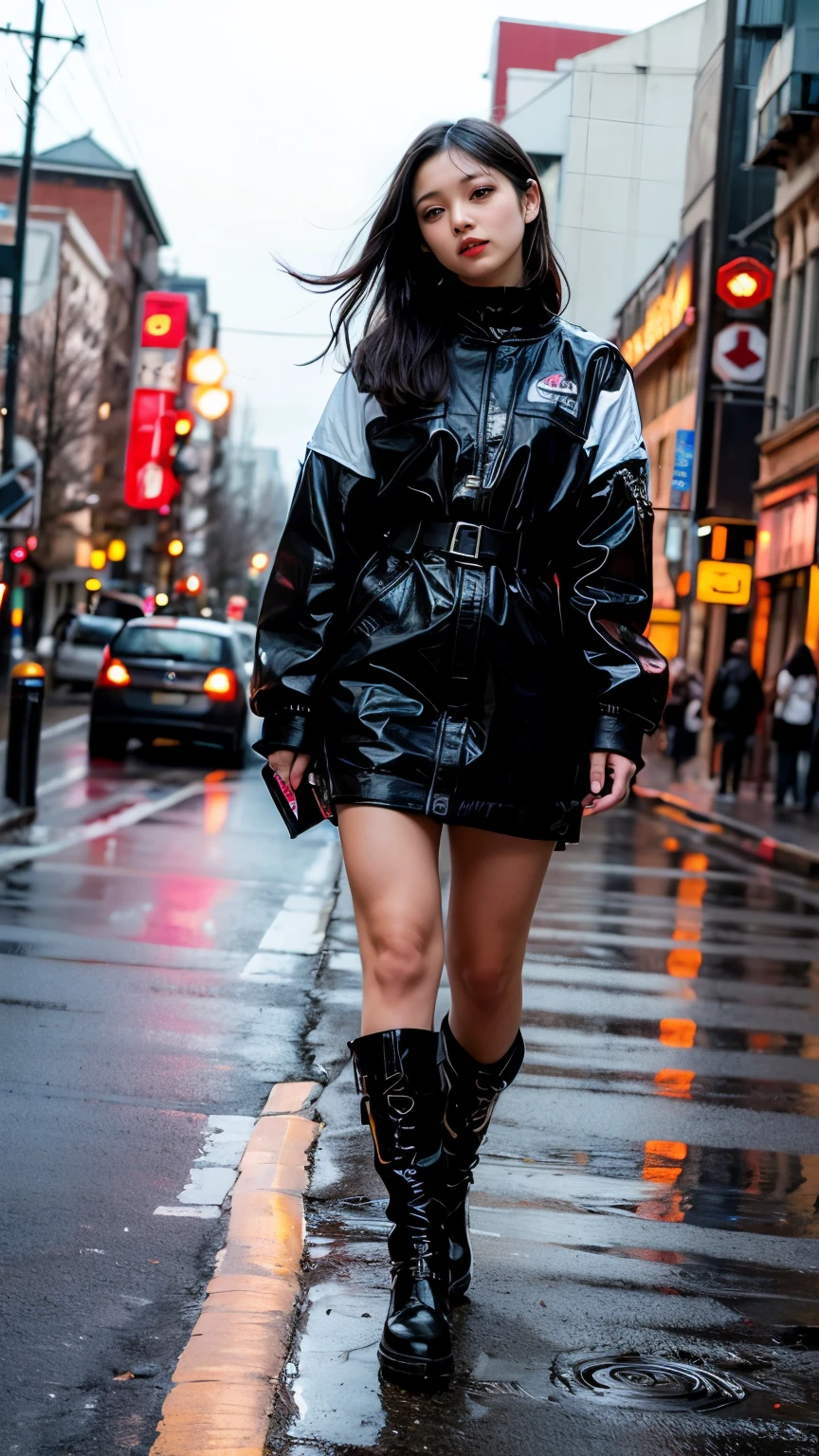 Ulzzang-6500-v1.1, (RAW Photos:1.2), (Photorealistic), (Genuine:1.4), 1 Japanese girl, Warframe, Complex patterns, Heavy Metal, Energy Line, Faceless, Shining Eyes, elegant, intense, Blood red and black uniform, alone, Modern, city, street, Dark Clouds, thunderstorm, heavy rain,, Dramatic lighting,, (masterpiece:1.2), highest quality, High resolution, beautiful, Very detailed, Perfect lighting, (Full Body Shot:1.15),
