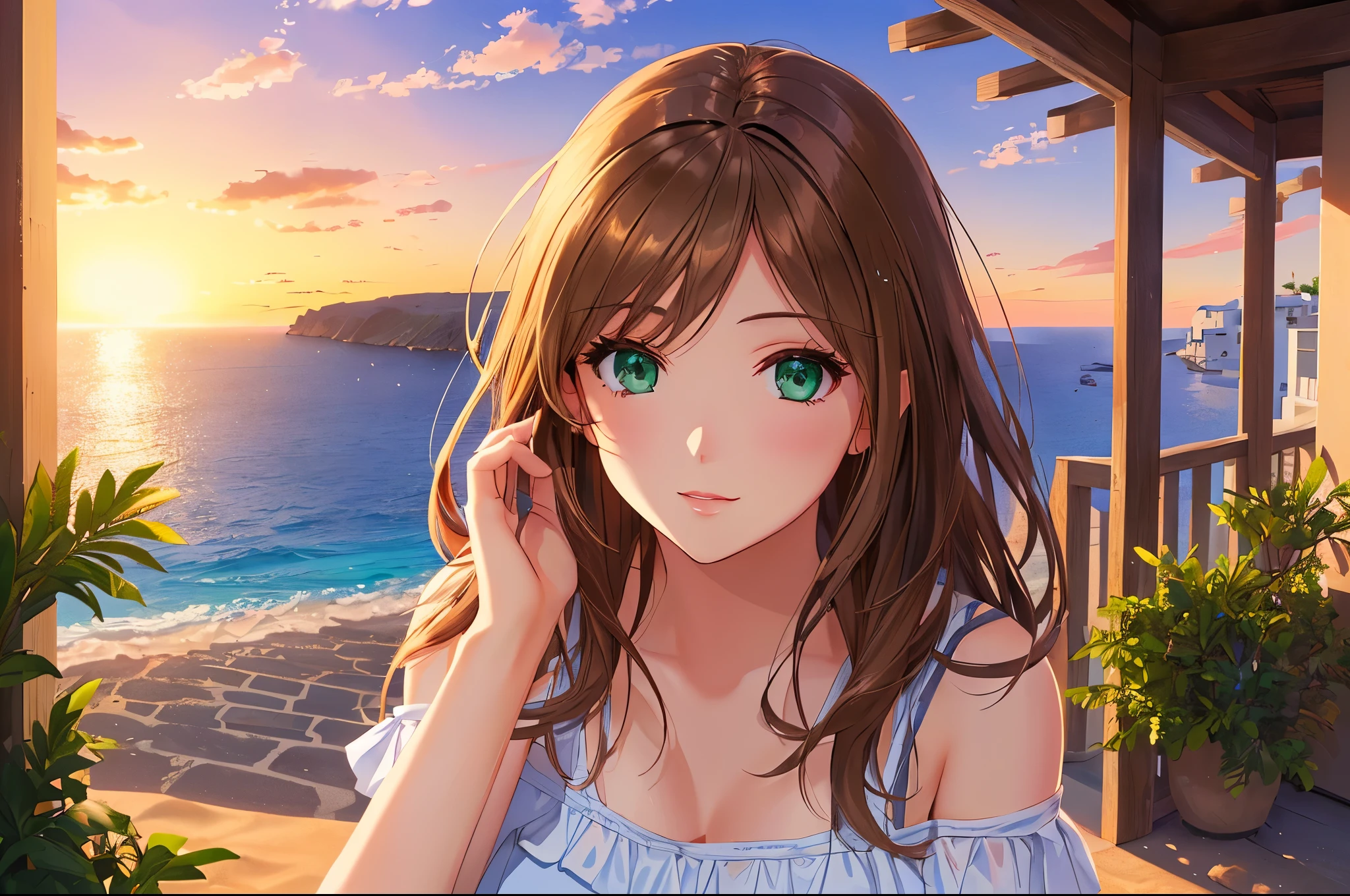 Anime girl with green eyes looking at the camera - SeaArt AI