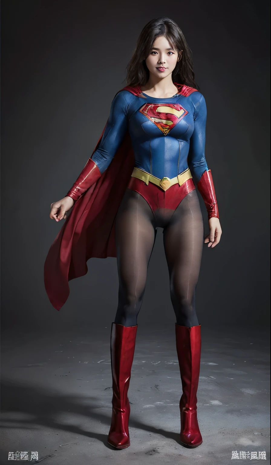 No background、(((Beautiful legs in black tights.)))、(((Legally express the beauty of your smile)))、((((Make the most of your original images)))、(((Supergirl Costume)))、(((Beautiful Hair)))、(((suffering)))、(((Please wear black tights....、Wear red boots)))、((Best image quality、8k))、((highest quality、8k、masterpiece:1.3))、(((Preserve background )))、Sharp focus:1.2、Beautiful woman with perfect figure:1.4、Slim Abs:1.2、Wet body:1.5、Highly detailed face and skin texture、8k