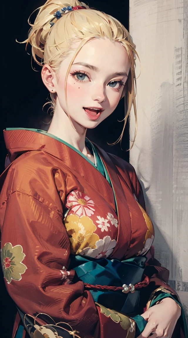 (masterpiece), best quality, expressive eyes, perfect face Beautiful Japanese woman cartoon, cartoon cute anime, Beautiful Japanese kimono, There a dragon embroidery on the kimono. kimono colour black and red, Japanese woman long hair, hair colour Black, hair style ponytail, single eyelids, eye style hooded and sultry and deep set and captivating and enigmatic, Facial expression smile, situation beautiful image. masterpiece, realistic, 8k, (1woman:1.3), european, hazelnut green eyes, white shirt, (blonde hair:1.1) , short-cut,(buzz-cut:1.1),1girl in,((:D))、bigass bighip、FUCK FUCKOFF SEXY