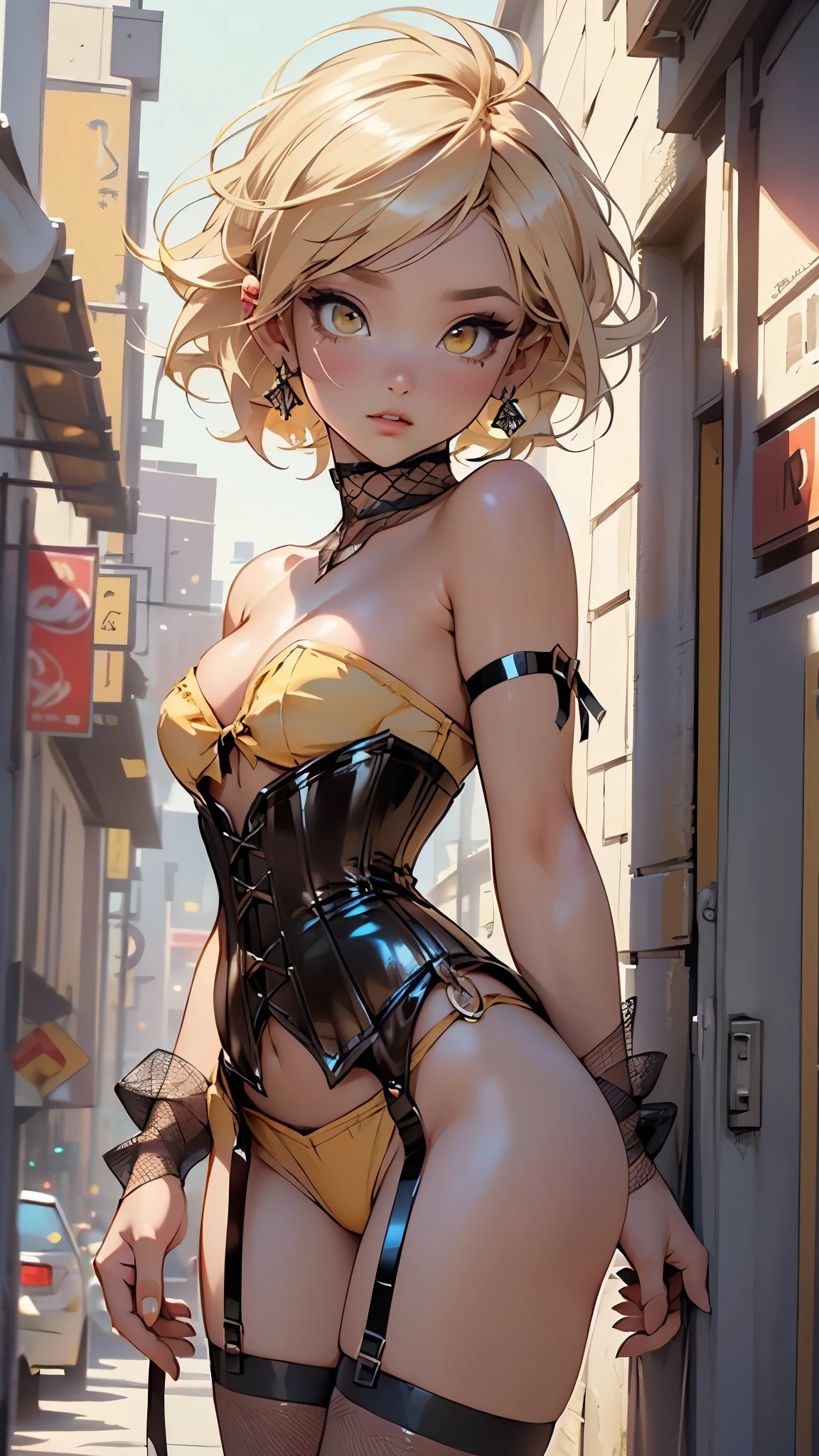 girl from ancient Egypt,1girl,1girl,goth girl,

(large breasts:1.4),((((blonde hair:1.35,wild haircut,short hair:1.4,colored inner hair,ear breathing)))),(((yellow_eyes:1.3))),intricate eyes,beautiful detailed eyes,symmetrical eyes,((((lustrous skin:1.5,tanned skin,bright skin: 1.5,skin tanned,shiny skin,very shiny skin,shiny body,Reflective skin)))),(spider lower abdomen,narrow waist,wide hip,athletic body,inflated legs,thick thighs,(detailed face)),beautiful detailed lips,

cute,slutty,sensual,seductive look,seductive,((erotic)),((nsfw)),

sexy,(((eyeshadow,egyptian makeup,eyelid makeup))),zettai ryouiki,tiny clothes,show skin,(((barefoot))),((silk loincloth:1.5,transparent loincloth)),(fishnet top:1.5),(fishnet stockings:1.5),navel:1.5,(strapless:1.5,corset:1.5),(((dark yellow clothes))),

(flirtatious pose:1.3), looking at viewer,embarrassed,centered,scale to fit dimensions,Rule of thirds,

((Burlesque, cabaret,brothel at night)),scenery:1.25,intricate scenery,extremely scenery,

(Glossy Egyptian ornaments),highres,sharp focus,(ultra detailed,extremely detailed),(photorealistic artwork:1.37),(extremely detailed CG unity 8k wallpaper),(((vibrant colors,vibrant theme))),(intricate),(masterpiece),(best quality),artistic photography,(photography taken by sldr),(intricate background),perfect rendered face,perfect face details,realistic face,photo realistic,((intricate detail)),(((realism))),
