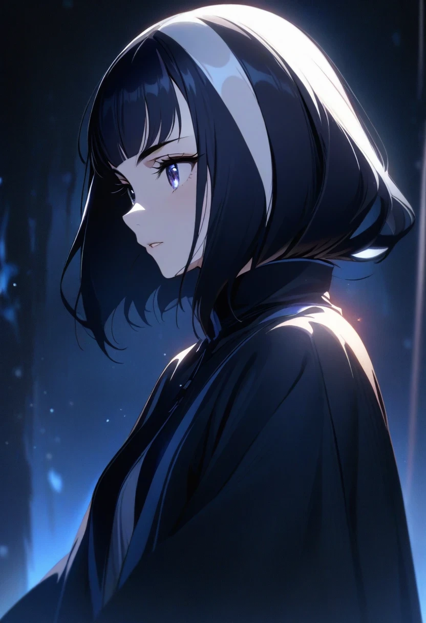 (shylily/(Twich/):1.5),(masterpiece:1.2),(best quality:1.2),(movie lighting),(The original),Cold Light,Moody,(Chinese Fine Brushwork Painting),1 Girl,Solitary,Black robe,plain clothing and decoration,(((Eyes sparkling in the firelight))),((Villain image)),(((Arrogant expression)))