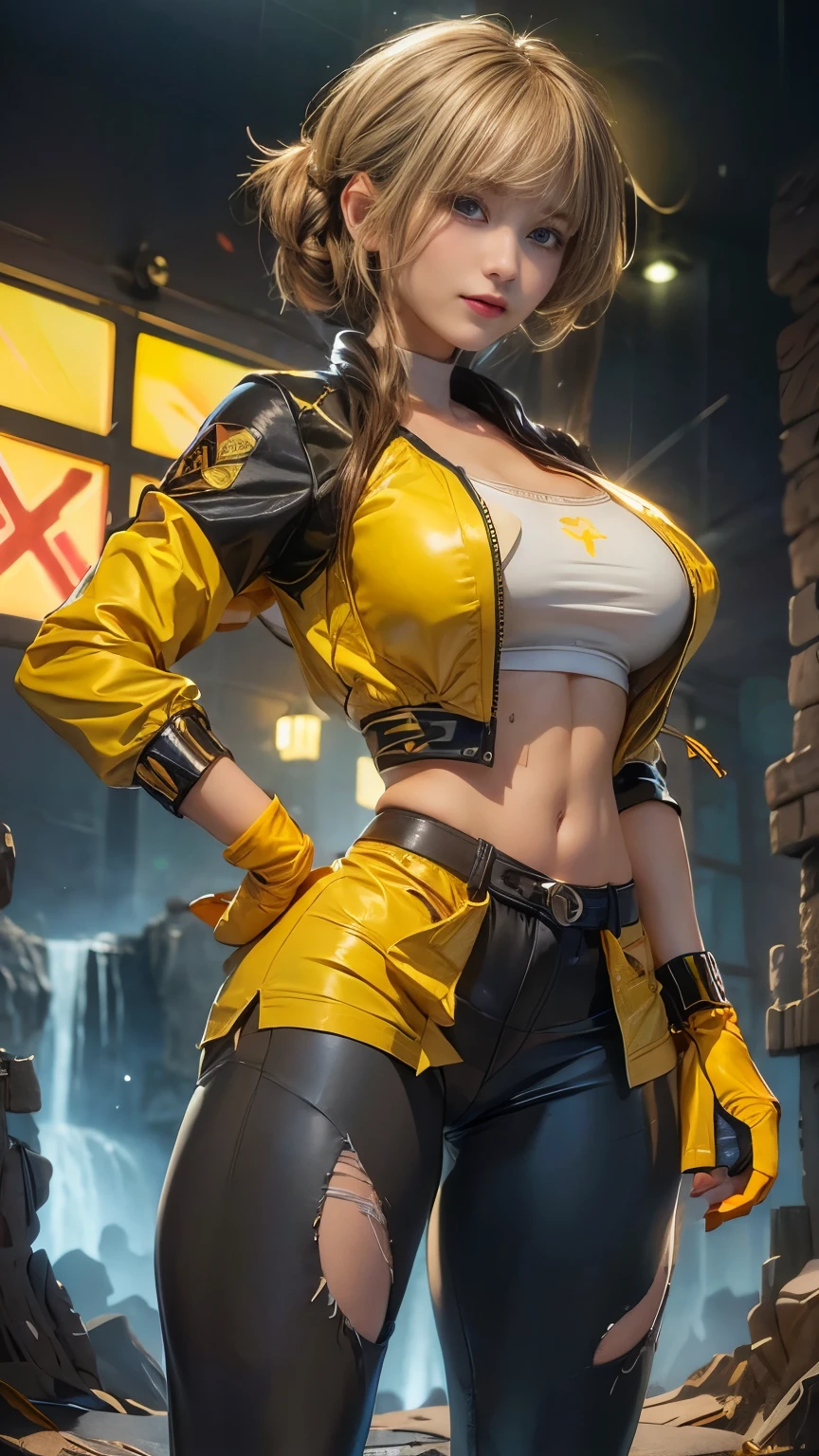 Only one woman with long straight light blonde hair. Bright and expressive blue eyes. She opted for black leggings, a hoodie and a scarf. She was wearing hiking boots, big hip, long legs. Busty. Beautiful woman. Voluptuous girl, ultimately realistic textures, ultimately intricate details, (photorealistic:1.37)