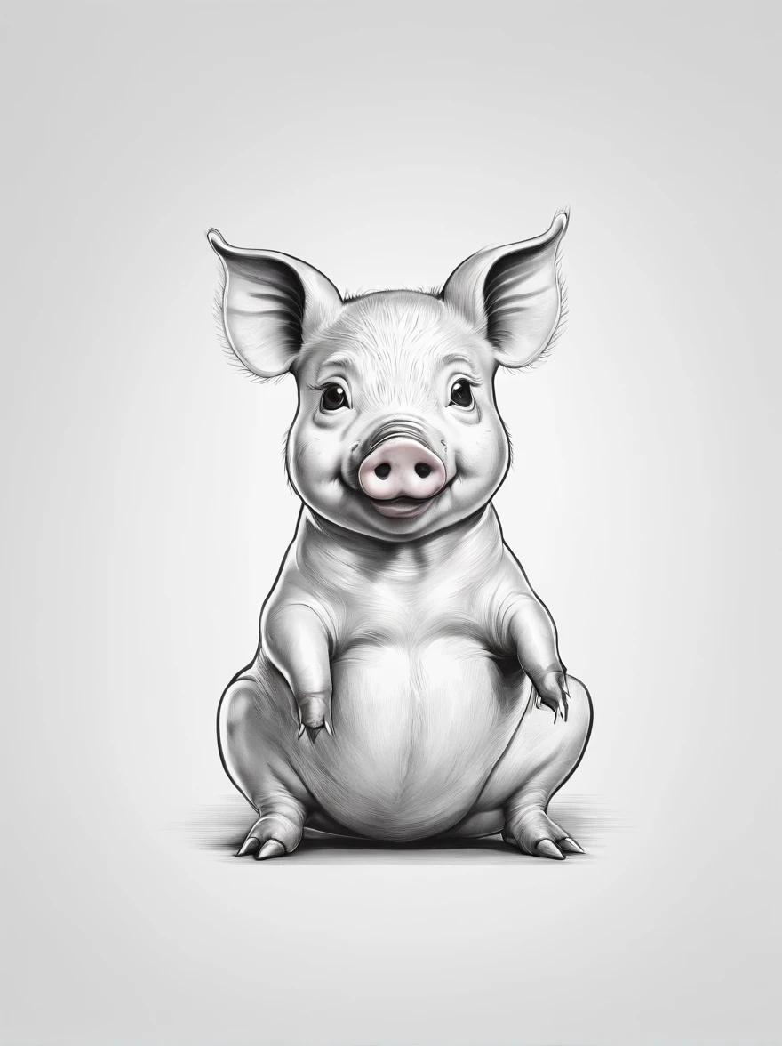 illustration line art cute pig design black and white logo