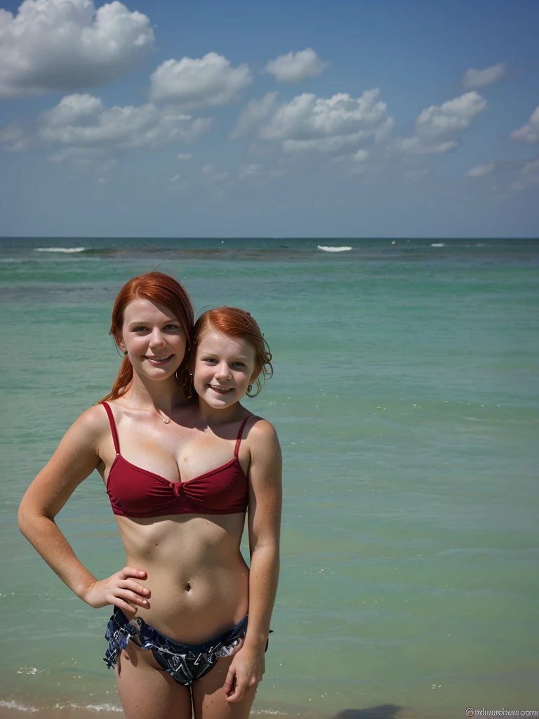 2heads, two headed girl, (13 year old girl and a 14 year old girl:1.5), (redhead and brunette:1.2)