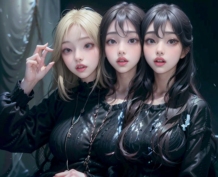 besresolution, (3heads:1.2), three asian women with long hair posing for a picture, blackpink, ulzzang, portrait of jossi of blackpink, the hime cut, perfume, lalisa manobal, portrait of kpop idol, portrait of female korean idol, black hime cut hair, jaeyeon nam, lalisa manoban of blackpink, 3 sisters look into the mirror, shikamimi