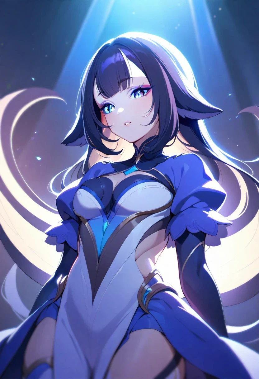 (shylily/(Twich/):1.5),(masterpiece:1.2),(best quality:1.2),Photo of a humanoid artificial intelligence with natural skin., long, fluent, and thick hair, Sharp eyes, Thin, upturned nose, well shaped lips, Curvy body shape, Typical clothing and makeup, Intricate maximalism and detail, Energetic, vivid, epic, seed, Photographic, 4k, Backlight, and large depth of field