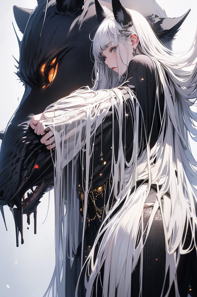 ((masterpiece, highest quality)),Ultra-high resolution, (realism: 1.4),Best illustrations,Line art,Very condensed adult female,Wild adult woman fighting enemies,Delicate and beautiful features,Long, narrow eyes,Sharp face,A garment with extremely detailed wrinkles,A firm expression,Clear face,Silver Hair,Wolf ears,Fantasy,The background is a full moon and wilderness,wide aperture,Unreal 5,Scattered beneath the surface,Anatomically correct,Low angle full body shot
