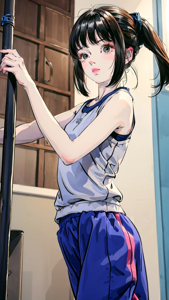 A girl runs in gym clothes