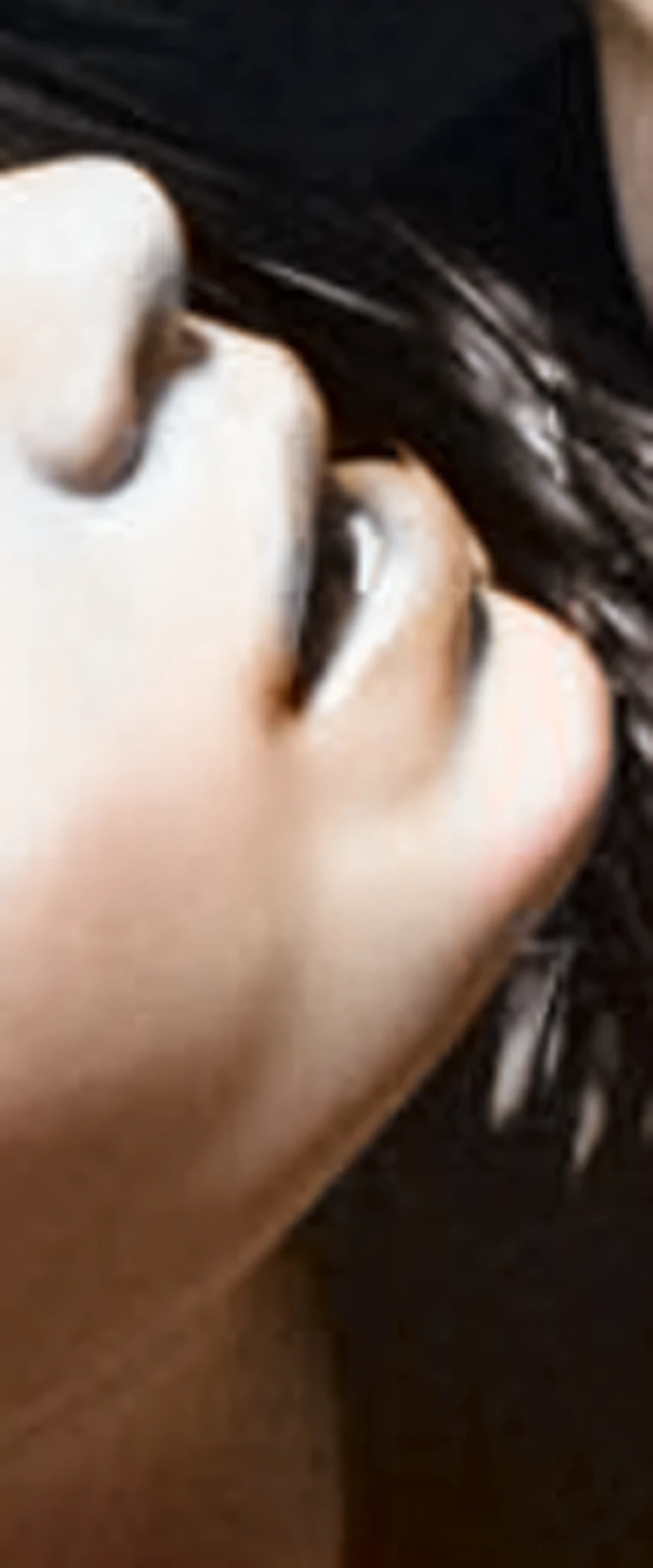 there is a woman brushing her hair with a brush, neck zoomed in from lips down, close up head shot, facial closeup, close up at face, closeup. mouth open, jimin\'s plump lips, up close picture, stunning closeupheadshot, closeup headshot, close up face, upclose, neck zoomed in, extreme close up face shot
