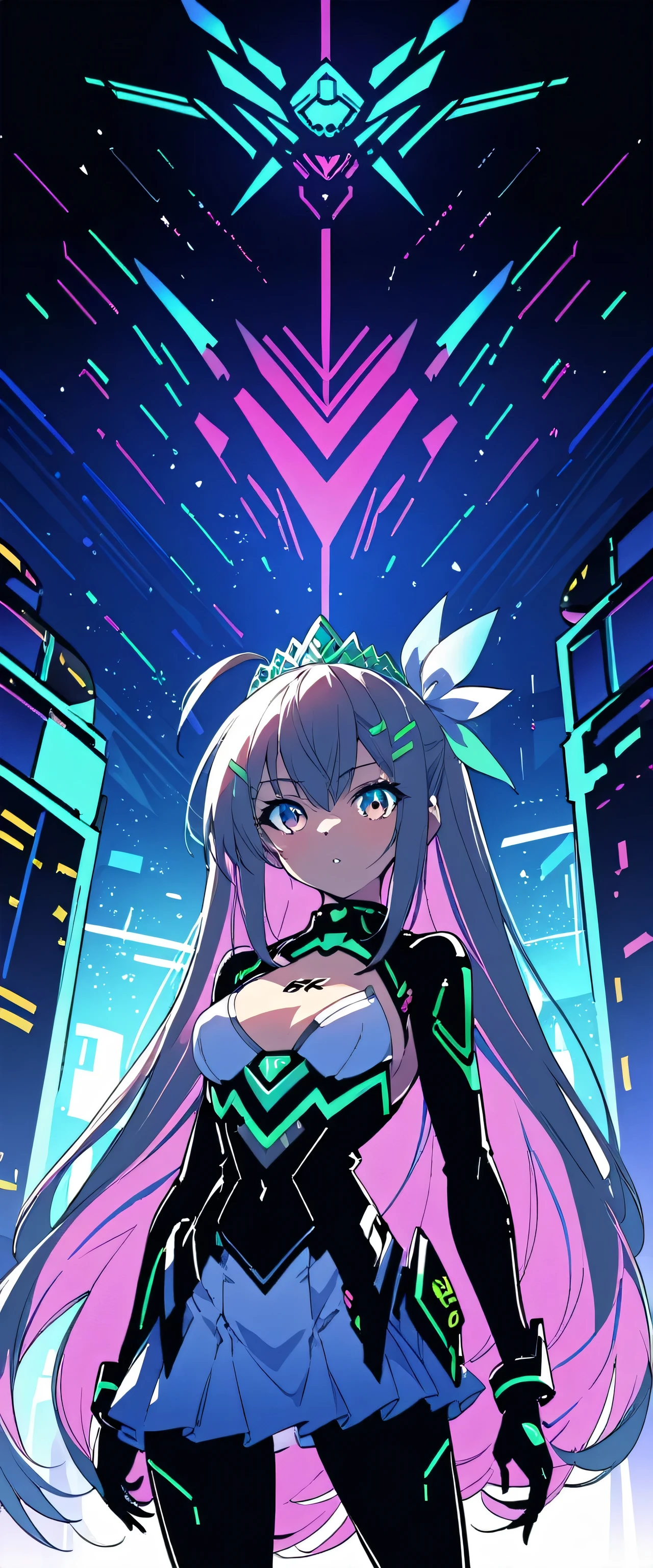 Chica anime con un vestido y una diadema parada frente a un edificio, digital arte del anime ciberpunk, ciberpunk digital - arte anime, anime ciberpunk, chica anime ciberpunk, chica anime ciberpunk mech, estilo animado 4k, El mejor fondo de pantalla de anime 4K Kona-chan, cyber high school girl, arte del anime ciberpunk, retrato anime chica cadete espacial, Futura chica anime, cyberpunk dreamy girl