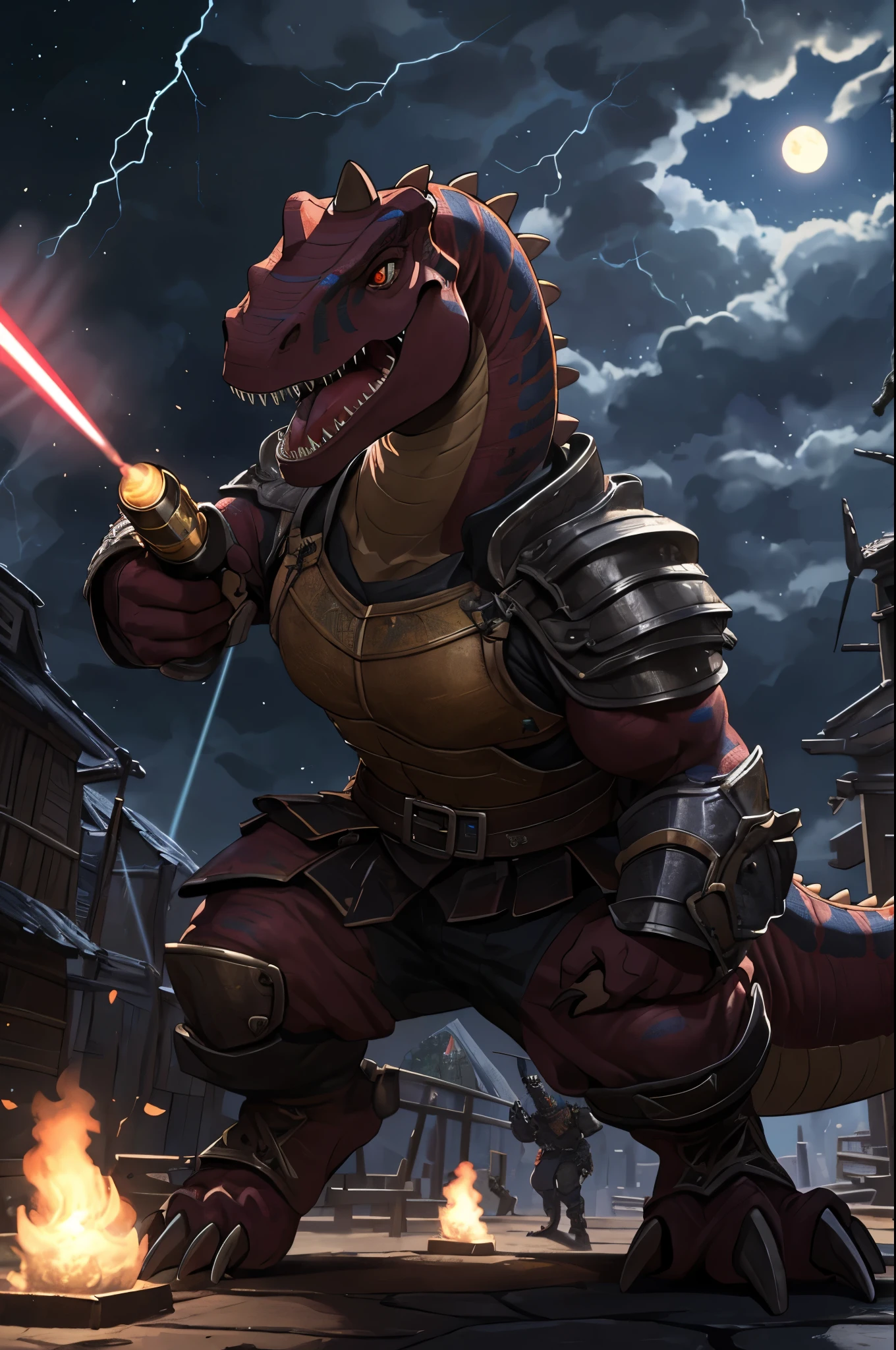 (((dinosaur character, full body, cinematic setting, lizard male)))
Here I come, drop your jaws to the floor
I'm riding on my (((mighty laser-shooting dinosaur)))
Here we come, can you hear him roar?
Prepare for epic fight and his (((laser missiles)))
The sound is boom, boom, boom for every time a goblin dies
Let's sing now, here we go, hear my battle cries
(((Made of metal))) from the moon
Assembled by samurai
His battery gets charged by thunderstorm
With most advanced AI
Devouring trolls and unicorns
From his maw there comes a flame
Burning away our enemies
And therefore we proclaim
BREAK, detailed background, 8K, (masterpiece:1.5), intricate details, highly detailed, extreme detail, octane render, fine art, best quality, highres, (detailed face:1.5), ((full_body)), UHD, (((perfect hands))), low light