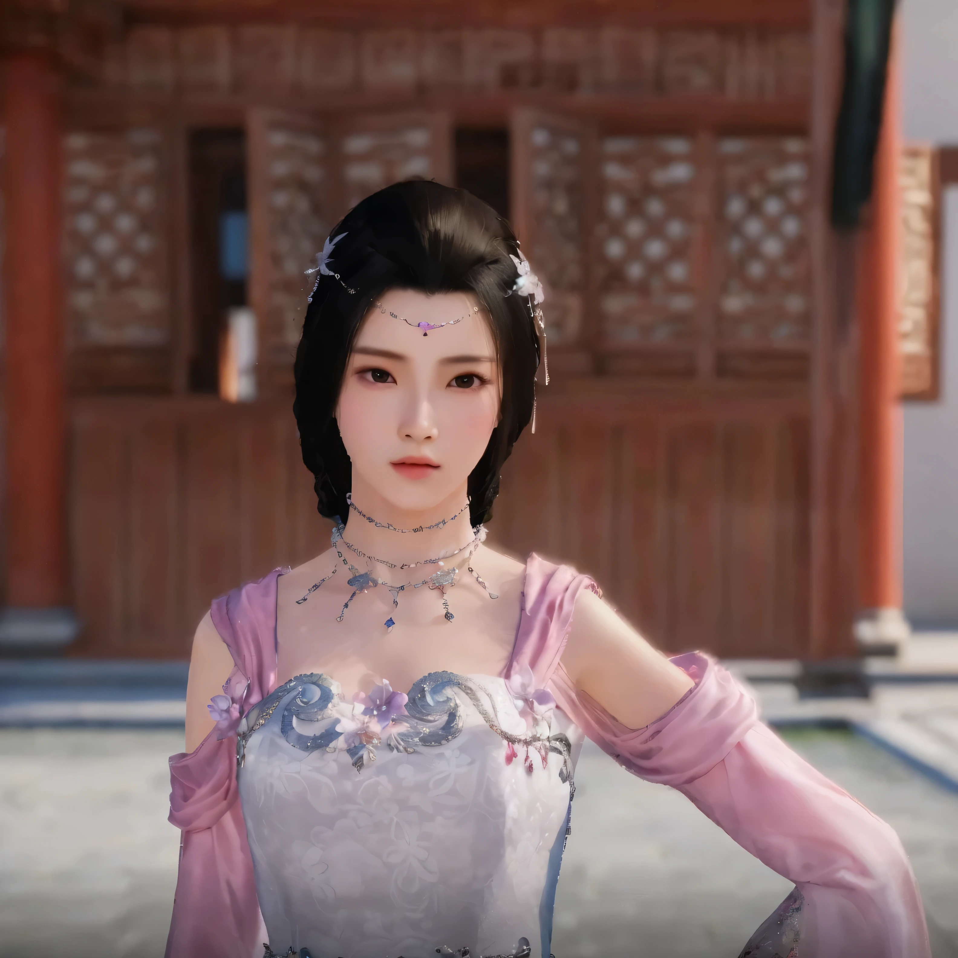 arafed woman in a pink dress with a necklace and a necklace, palace , a girl in hanfu, inspired by Li Mei-shu, full body xianxia, inspired by Li Tang, inspired by Lan Ying, beautiful render of tang dynasty, inspired by Qiu Ying, inspired by Pu Hua, yun ling, inspired by Ju Lian, a beautiful fantasy empress,hyper realistic,ultra detail,realistic