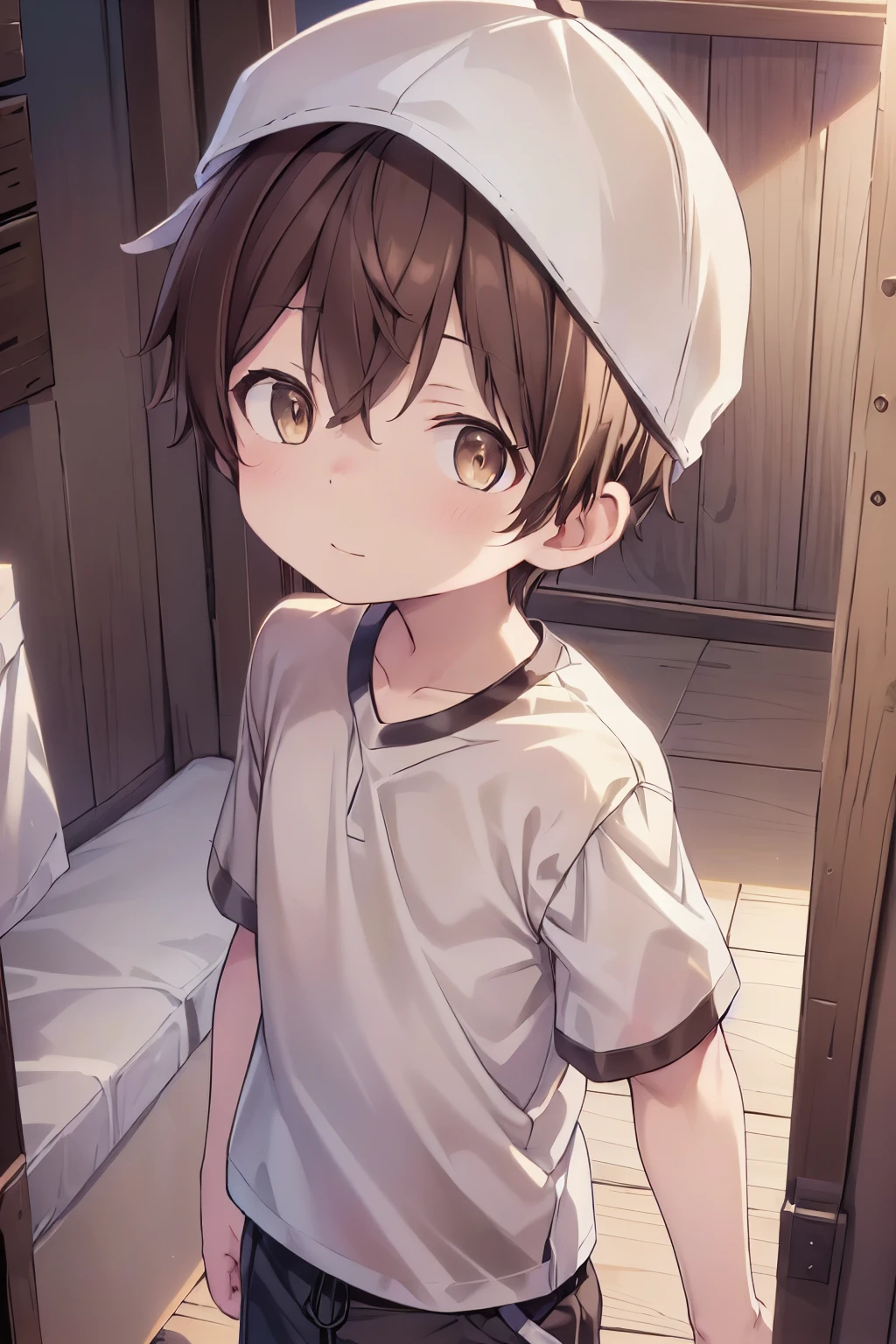 1boy, aoi, brown hair, masterpiece, ultra detail, male focus, soccer shirt, brown baseball cap, brown eyes
 