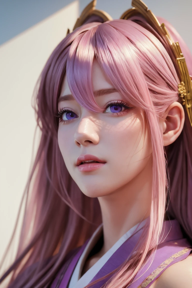 (RAW photo, best quality), (realistic, photo-realistic:1.3),pink hair,best quality,highly detailed,masterpiece,ultra-detailed,illustration,1girl,upper_body,dynamic angle,world masterpiece theater,messy_long_hair,best quality,extremely detailed CG unity 8k wallpaper,ink,Amazing,cinematic lighting,lens_flare, dunhuang_style,(((Masterpiece))), (portrait), 24 years old, kimono, blushing, purple hair, diffused light, dynamic shadows, sharp focus, realistic, detailed, highres, absurdres, white background, photorealistic, lifelike