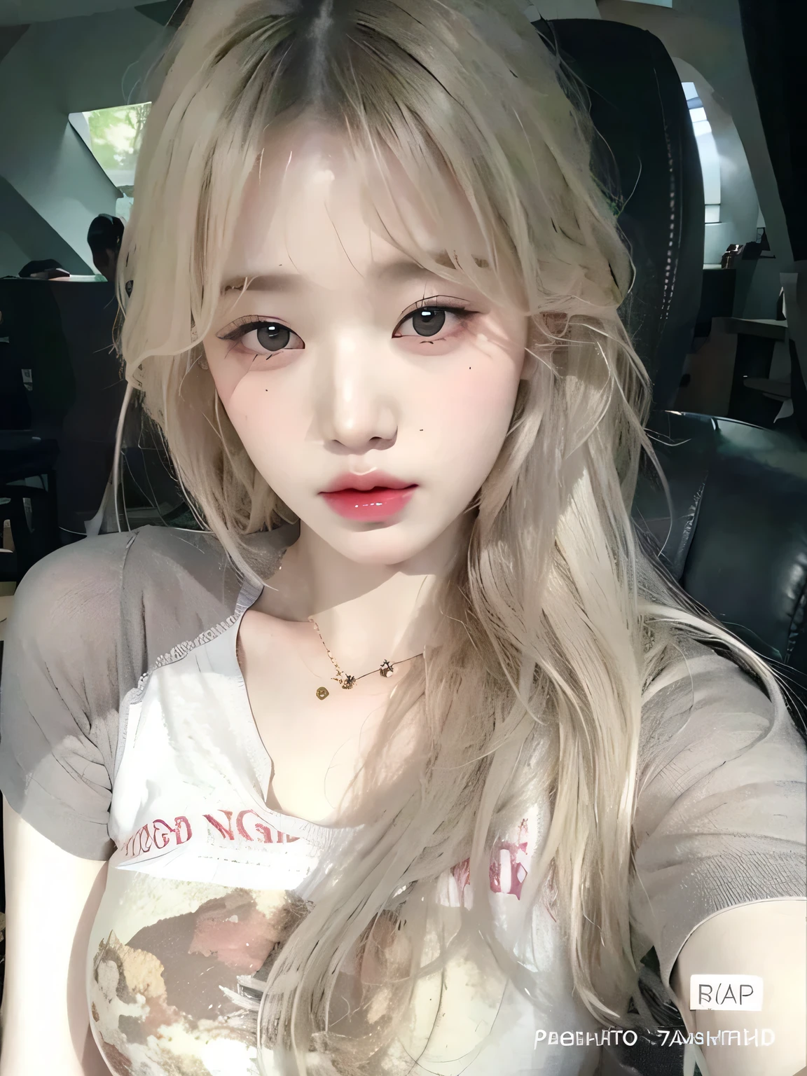 Best quality, masterpiece, ultra high res, (photorealistic:1.4), raw photo, 1girl, inside cafe, looking at viewer, long hair, pale skin, half body