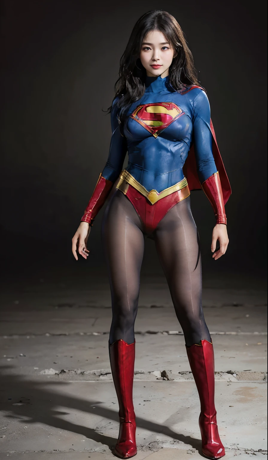 No background、(((Beautiful legs in black tights.)))、(((Legally express the beauty of your smile)))、((((Make the most of your original images)))、(((Supergirl Costume)))、(((Beautiful Hair)))、(((suffering)))、(((Please wear black tights....、Wear red boots)))、((Best image quality、8k))、((highest quality、8k、masterpiece:1.3))、(((Preserve background )))、Sharp focus:1.2、Beautiful woman with perfect figure:1.4、Slim Abs:1.2、Wet body:1.5、Highly detailed face and skin texture、8k