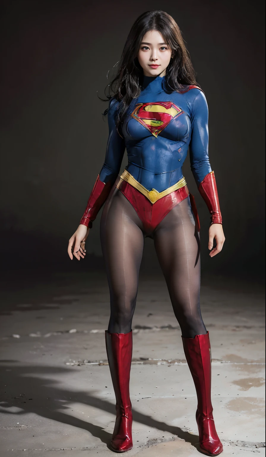 No background、(((Beautiful legs in black tights.)))、(((Legally express the beauty of your smile)))、((((Make the most of your original images)))、(((Supergirl Costume)))、(((Beautiful Hair)))、(((suffering)))、(((Please wear black tights....、Wear red boots)))、((Best image quality、8k))、((highest quality、8k、masterpiece:1.3))、(((Preserve background )))、Sharp focus:1.2、Beautiful woman with perfect figure:1.4、Slim Abs:1.2、Wet body:1.5、Highly detailed face and skin texture、8k