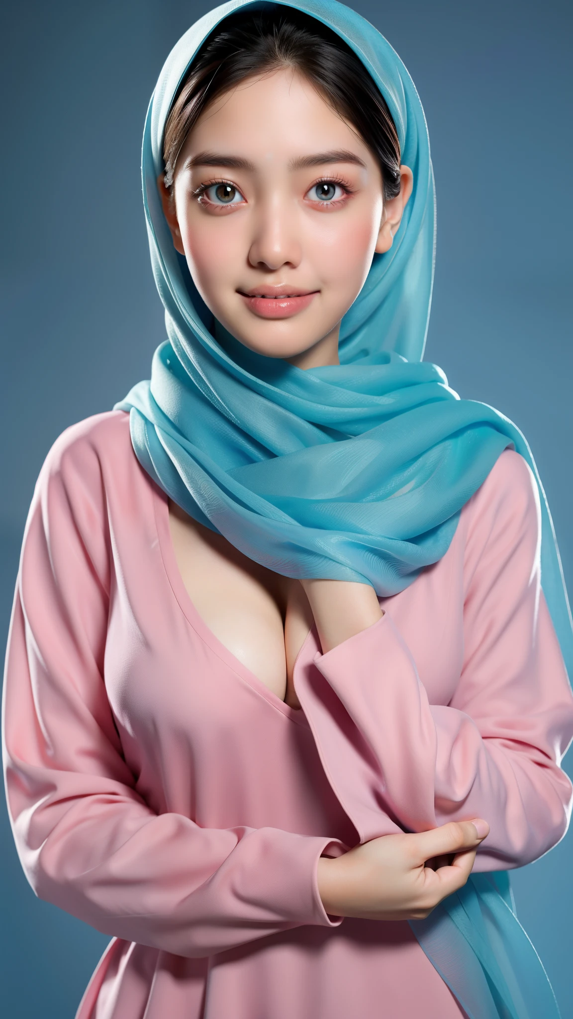 50 years Old, Hijab Indonesian mature woman, Big Tits : 66.9, Gamis, Breast out from her clothes : 1.9, at doctor office, Dark light, at Nighttime