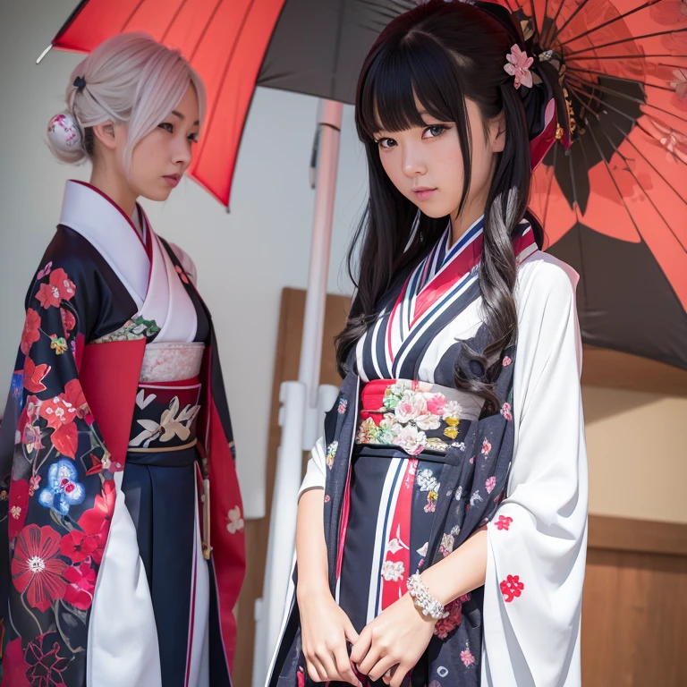 A beautiful girl robot. Si ropain a stunning Japanese kimono, masterpiece, best quality, extremely detailed face, perfect lighting, solo, matoi ryuuko, short kimono, cowboy shot
