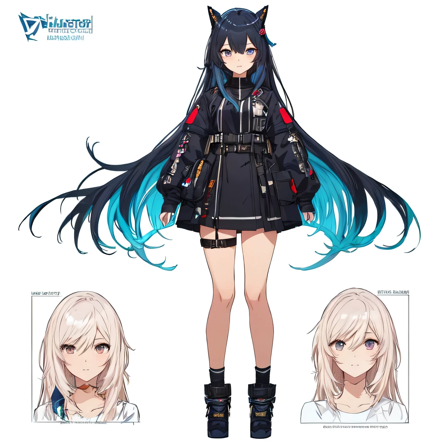 ultra-detailed,beautiful eyes,best quality,master piece,high resolution,Front view,8k,high quality, High resolution, 4K, hd,(Well designed face), Great face, (Very detailed), Beautiful Eyes, Anime Character Design,Anime VTuber Full Body Model, Design Sheet, Anime full body illustration, Live2D Virtual Youtuber Model,Front view,,Cartoon girl in a short skirt and black top, Anime VTuber Full Body Model, One character's whole body, Anime full body illustration, Possibility of whole body use, Single character, Astral Witch Outfit, Costume Design, Full body details, Short full body portrait!, Witchcore Outfit, Full body sprite, Full body with costume, Visual Novel Sprites