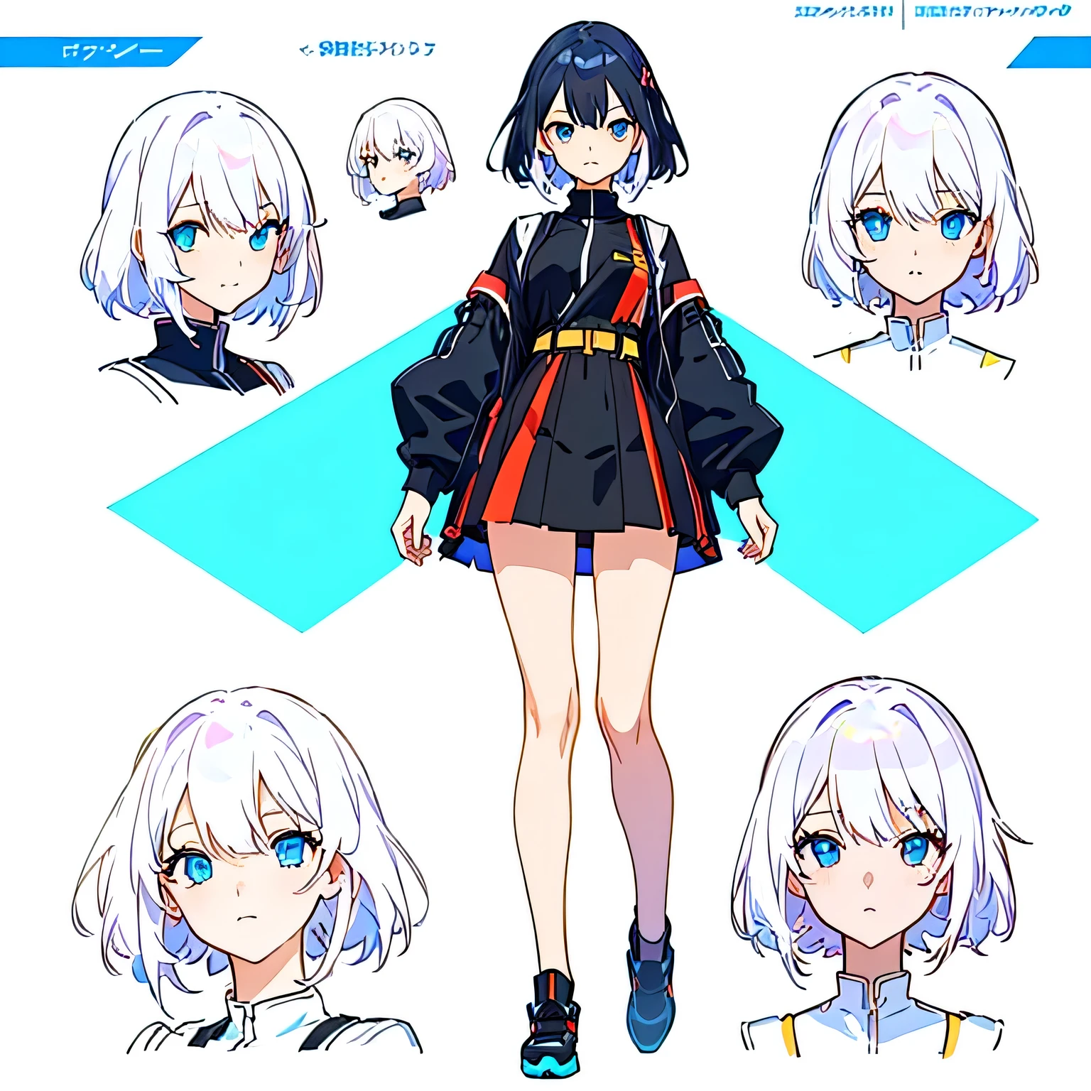 ultra-detailed,beautiful eyes,best quality,master piece,high resolution,Front view,8k,high quality, High resolution, 4K, hd,(Well designed face), Great face, (Very detailed), Beautiful Eyes, Anime Character Design,Anime VTuber Full Body Model, Design Sheet, Anime full body illustration, Live2D Virtual Youtuber Model,Front view,,Cartoon girl in a short skirt and black top, Anime VTuber Full Body Model, One character&#39;s whole body, Anime full body illustration, Possibility of whole body use, Single character, Astral Witch Outfit, Costume Design, Full body details, Short full body portrait!, Witchcore Outfit, Full body sprite, Full body with costume, Visual Novel Sprites