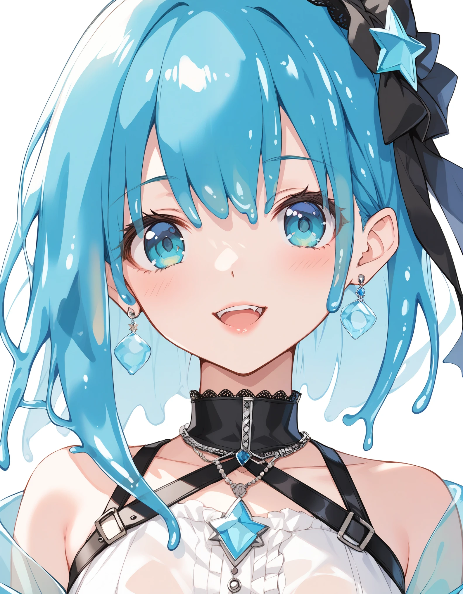 Happy look,Head of powder blue hair,Outer honeycomb shortcut,Rabbit ears,Light Blue Jersey,kawaii,Inner colorDark blue