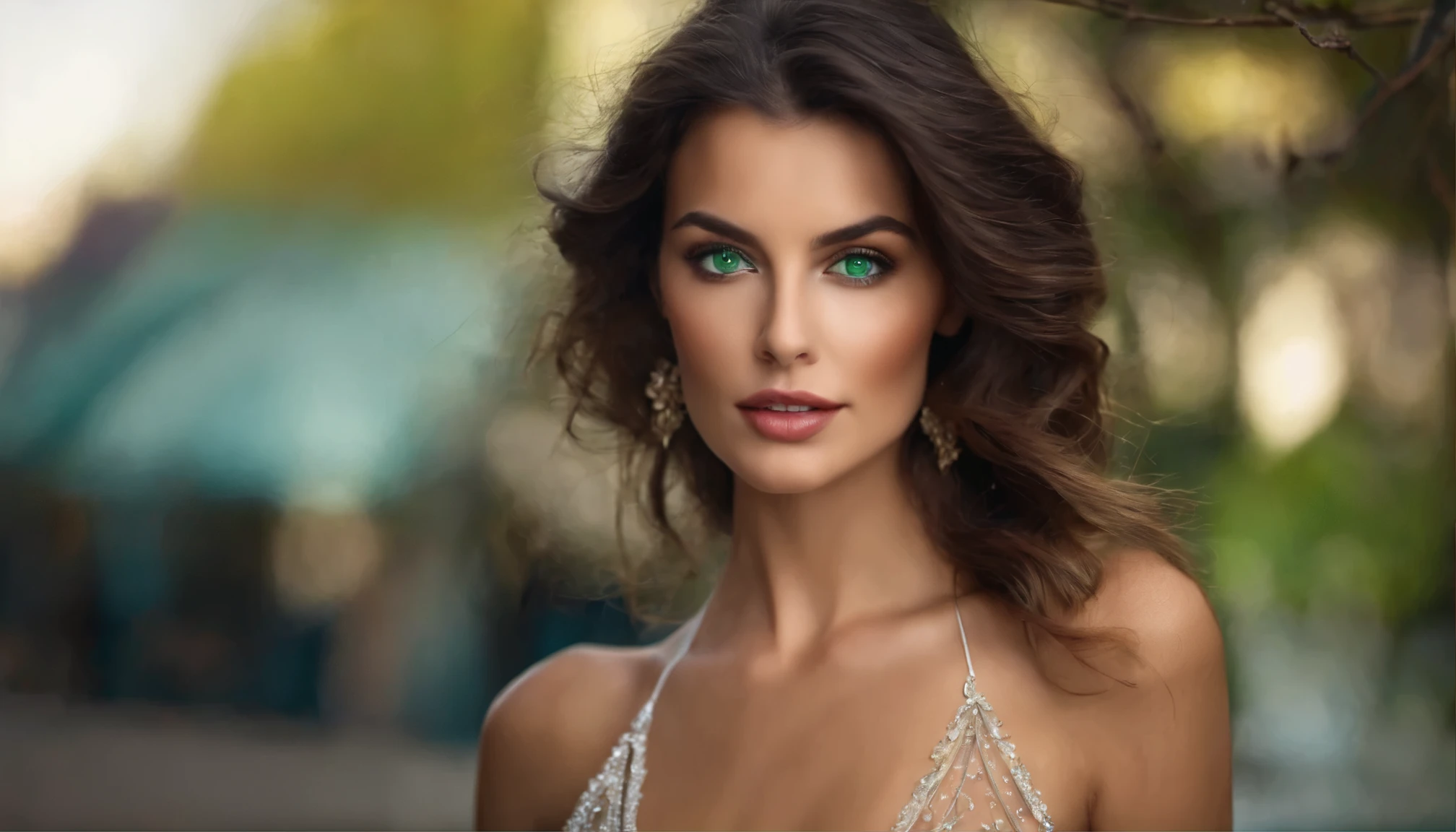 beautiful french brunette with green eyes with sexy wear
