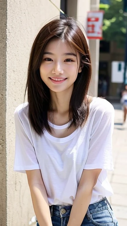 Asian girl, casual wear, skinny, beautiful, model, Japanese, smiling, cute, pretty, white skin, Chinese, casual shirt