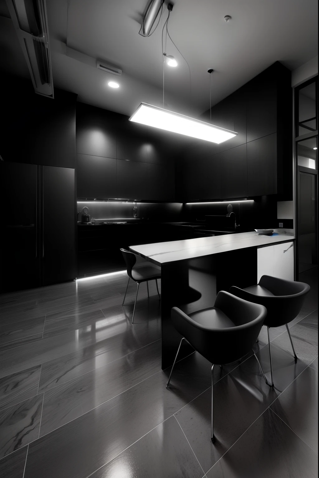 gongye,kitchen room,HDR,UHD,8K,best quality,realistic,Kitchen brutalism interior, tone black white, luxury subtan