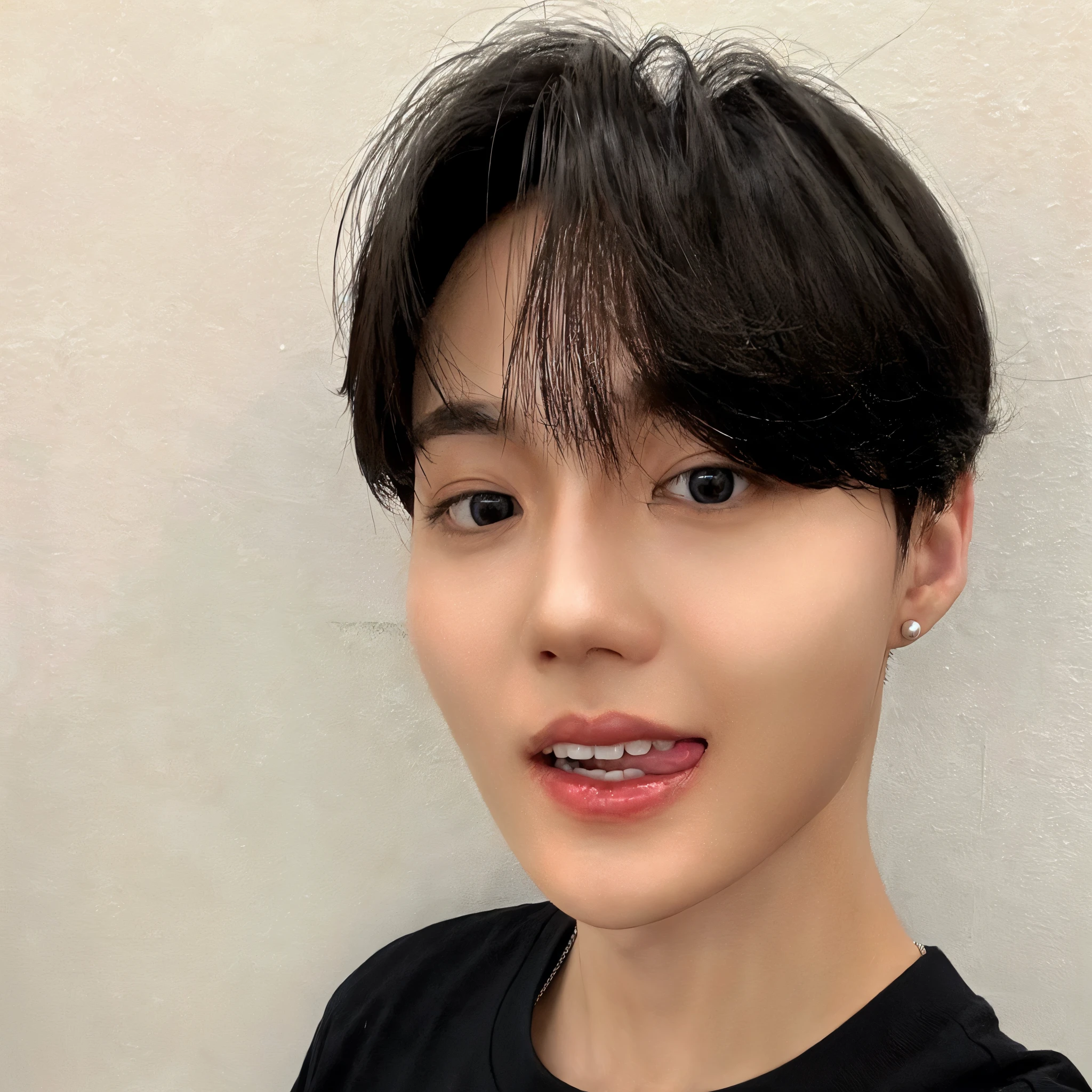 arafed asian woman with short black hair wearing a black shirt, kim doyoung, black haired yoongi, hyung tae, yanjun chengt, headshot profile picture, taejune kim, hong june hyung, jung jaehyun, wan adorable korean face, park jimin, jimin, jungkook, jimin\'s plump lips, inspired by jeonseok lee