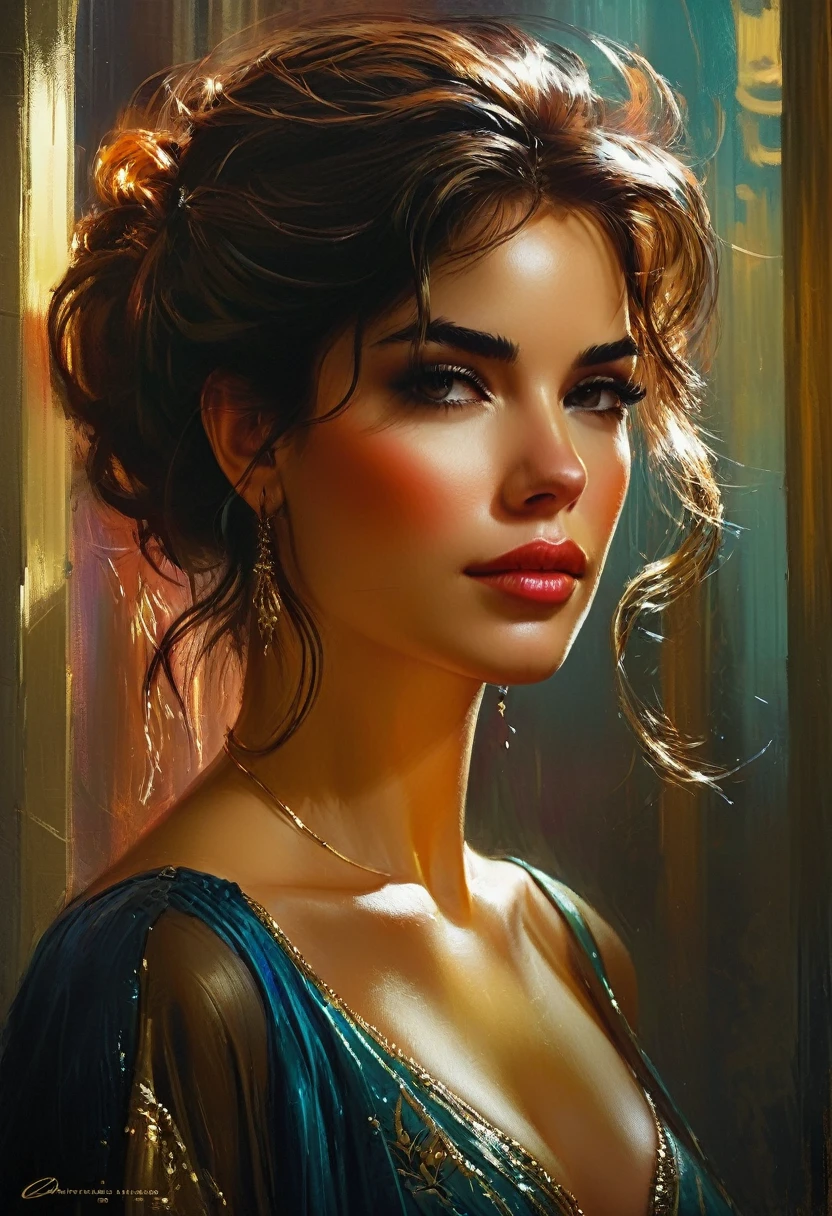 painting, portrait, 2048, in the style of Pino Daeni, Dan Mumford, greg rutkowski, art, by charlie bowater, masterpiece, best quality, highly detailed, intricate, beautiful detailed intricate, epic sharp focus, by rutkowski painting concept art of detailed character design