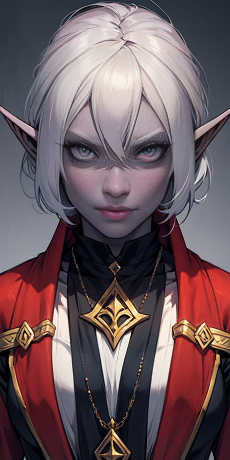 Female Drow Elf, grey skin, white eyes, dungeons and dragons, Cleric